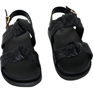 Schutz Kareena Knot Woven Leather Sport Sandals Black Platform 7M US
